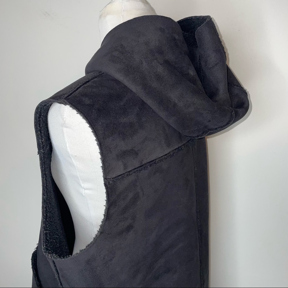 Ralph Lauren Vest Women's L Faux Suede Fleece Lined Hooded Black - Picture 7 of 10